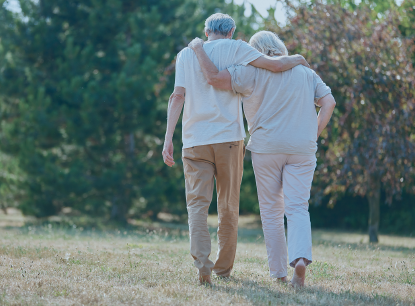 Patients walking arm in arm